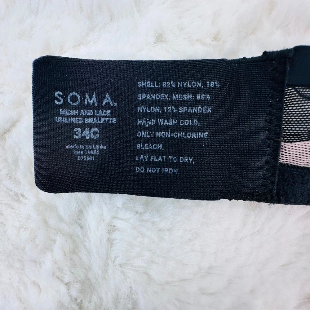 Soma Black Mesh and Lace Unlined Balconette Bra‎ 34C 570393748 Underwire NWT